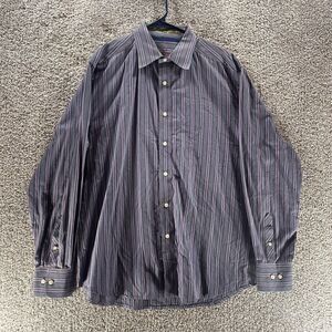 Robert Graham Shirt Mens Extra Large Gray Purple Stripes Long Sleeve Button Up